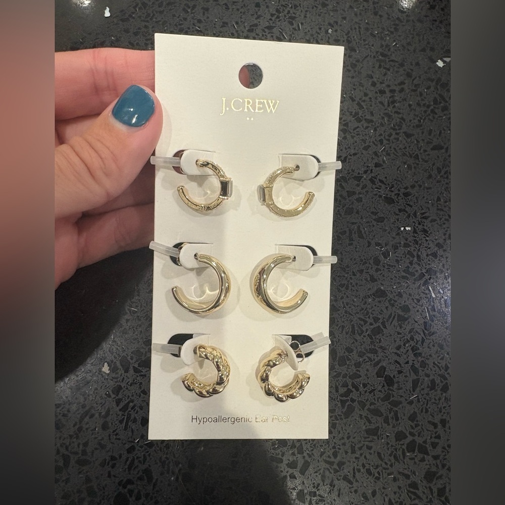 J. Crew Gold Hoop Earrings Set (3 Pairs), Brand new with tags
